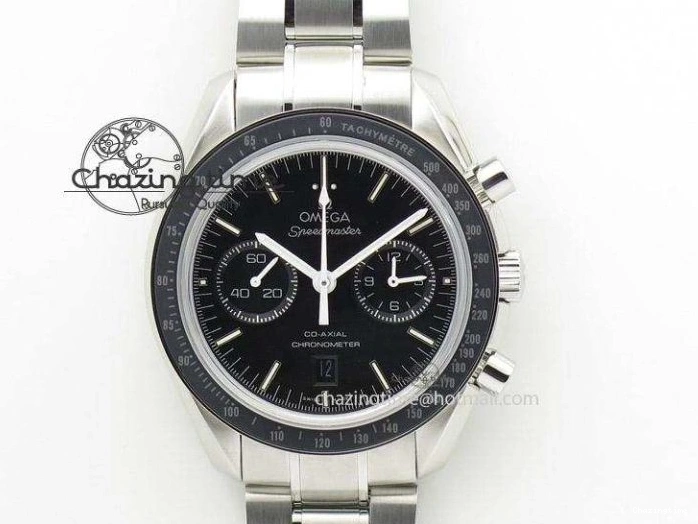 0509 Trendsetting Speedmaster ’57 SS Chrono AXF Best Edition RG Bezel Black Dial on Black Leather Strap A 8283
